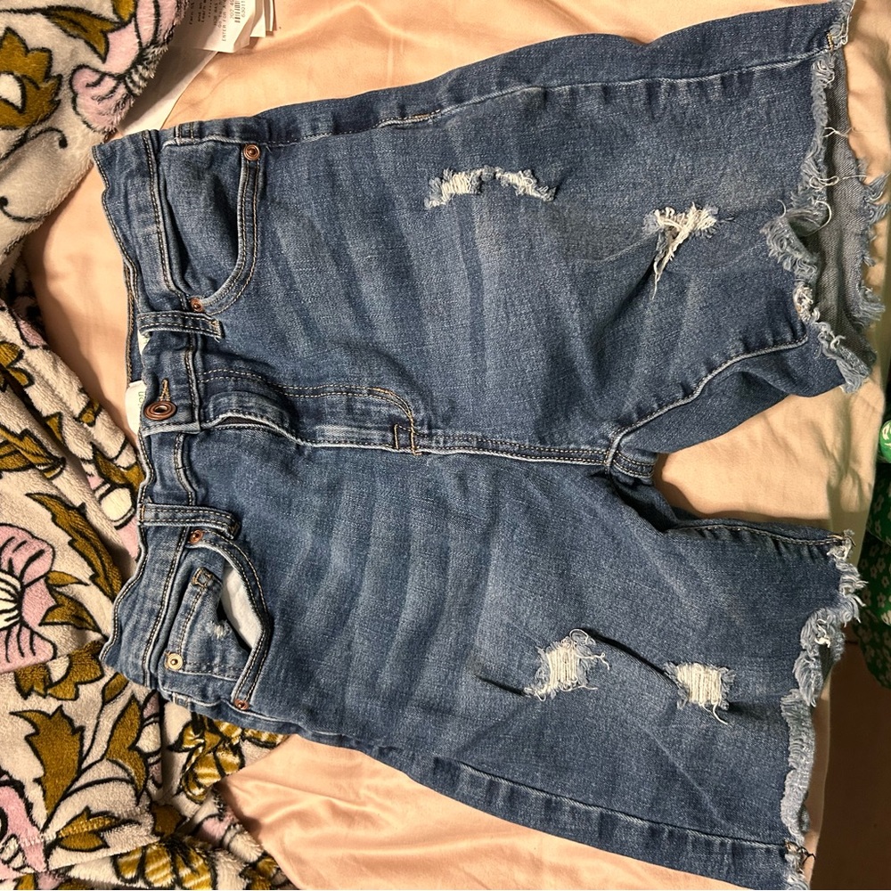 Celebrity Pink Blue Distressed Denim Jean Shorts